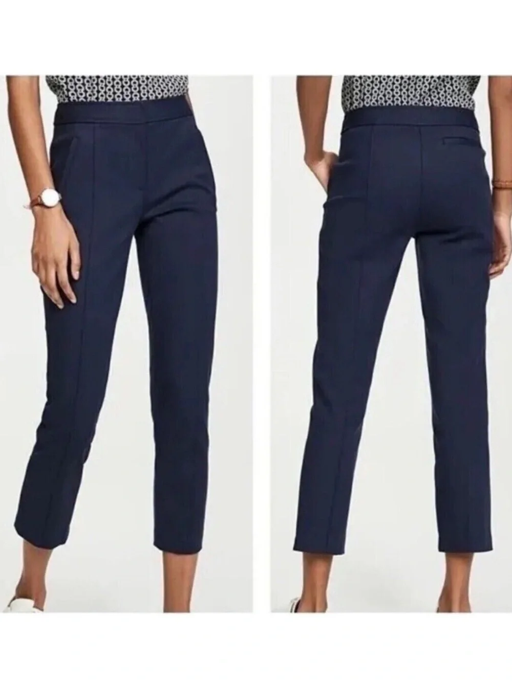 Tory Burch Navy Cropped Slim Trousers